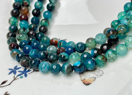 8 mm Faceted Round Agate Gemstone Beads Heat Treated Multi Dark Aquamarine Blue Green Color Natural Gemstone Agate 15.5 Inches Strand #4587