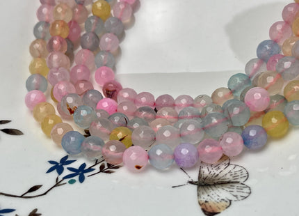 8 mm Faceted Round Agate Gemstone Beads Heat Treated Morganite Pink Blue Yellow Color Natural Gemstone Agate 15.5 Inches Strand #4589