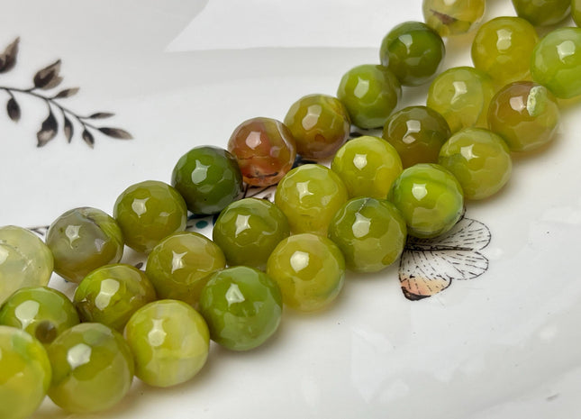 14 mm Faceted Round Agate Gemstone Beads Heat Treated Multi Lime Green Brown Color Natural Gemstone Agate 15.5 Inches Strand #4591