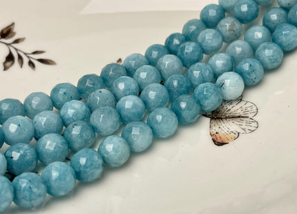 10 mm Faceted Round Agate Gemstone Beads Heat Treated Aquamarine Blue Color Natural Gemstone Agate 15.5 Inches Strand #4592