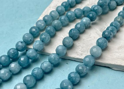 10 mm Faceted Round Agate Gemstone Beads Heat Treated Aquamarine Blue Color Natural Gemstone Agate 15.5 Inches Strand #4592