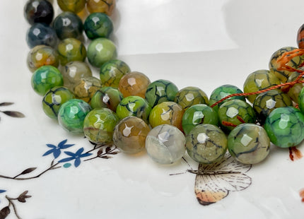 12 mm Faceted Round Agate Gemstone Beads Heat Treated Sage Green Brown W/ Black Waves Color Natural Gemstone Agate 15.5 Inches Strand #4593