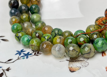 12 mm Faceted Round Agate Gemstone Beads Heat Treated Sage Green Brown W/ Black Waves Color Natural Gemstone Agate 15.5 Inches Strand #4593