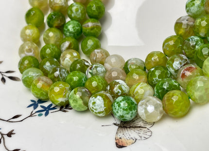 12 mm Faceted Round Agate Gemstone Beads Heat Treated Multi Lime Green Yellow White Color Natural Gemstone Agate 15.5 Inches Strand #4594