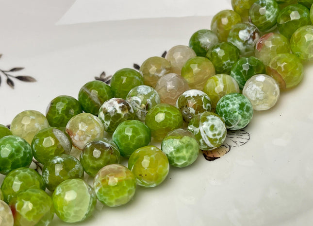 12 mm Faceted Round Agate Gemstone Beads Heat Treated Multi Lime Green Yellow White Color Natural Gemstone Agate 15.5 Inches Strand #4594