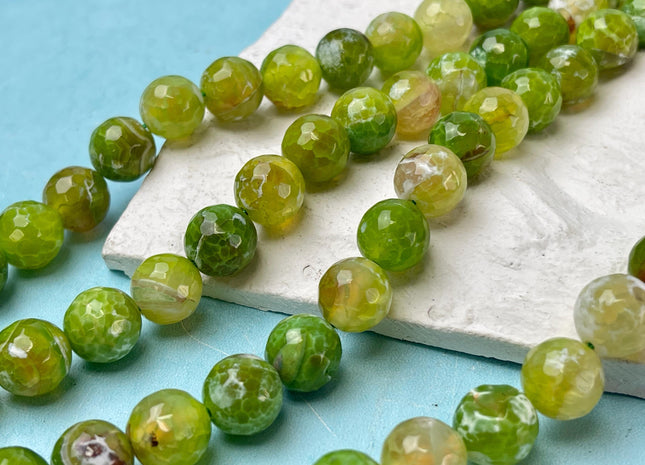 12 mm Faceted Round Agate Gemstone Beads Heat Treated Multi Lime Green Yellow White Color Natural Gemstone Agate 15.5 Inches Strand #4594
