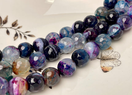 13-14 mm Faceted Round Agate Gemstone Beads Heat Treated Multi Purple Black Blue Color Natural Gemstone Agate 15.5 Inches Strand #4597