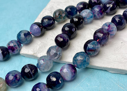 13-14 mm Faceted Round Agate Gemstone Beads Heat Treated Multi Purple Black Blue Color Natural Gemstone Agate 15.5 Inches Strand #4597