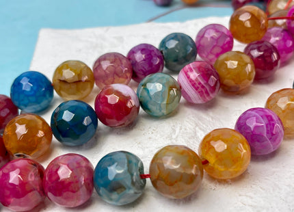 16 mm Faceted Round Agate Gemstone Beads Heat Treated Multi Blue Pink Orange Color Natural Gemstone Agate 15.5 Inches Strand #4598