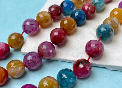 16 mm Faceted Round Agate Gemstone Beads Heat Treated Multi Blue Pink Orange Color Natural Gemstone Agate 15.5 Inches Strand #4598