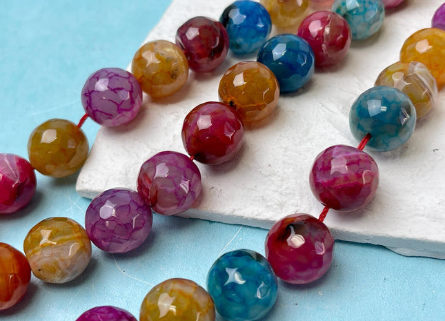 16 mm Faceted Round Agate Gemstone Beads Heat Treated Multi Blue Pink Orange Color Natural Gemstone Agate 15.5 Inches Strand #4598