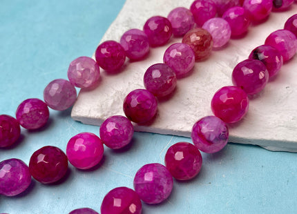 14 mm Faceted Round Agate Gemstone Beads Heat Treated Multi Hot Pink Color Natural Gemstone Agate 15.5 Inches Strand #4599