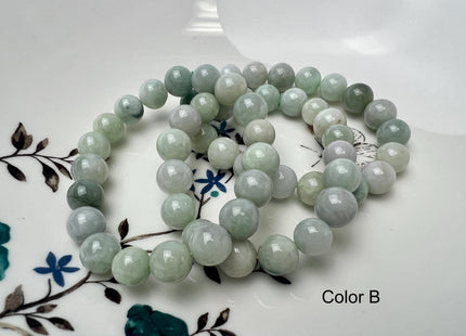 10mm Smooth Round Burmese Jade Bracelet Natural Green Color Burmese Jade 7.5 Inches Bracelet 18 Beads #4572