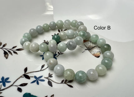 10mm Smooth Round Burmese Jade Bracelet Natural Green Color Burmese Jade 7.5 Inches Bracelet 18 Beads #4572