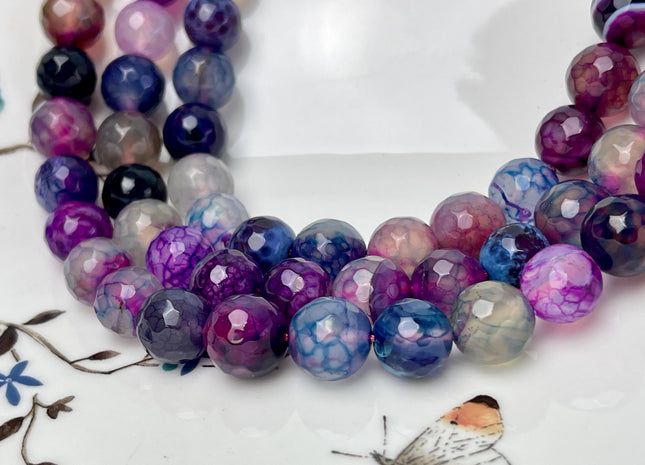 12 mm Faceted Round Agate Gemstone Beads Heat Treated Purple Blue Aqua Pink Color Natural Gemstone Agate 15.5 Inches Strand #4631