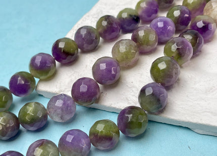 14 mm Faceted Round Agate Gemstone Beads Heat Treated Multi Purple and Green Color Natural Gemstone Agate 15.5 Inches Strand #4633