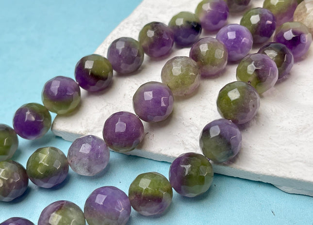 14 mm Faceted Round Agate Gemstone Beads Heat Treated Multi Purple and Green Color Natural Gemstone Agate 15.5 Inches Strand #4633