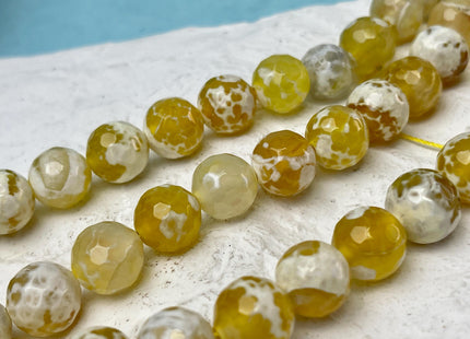 12 mm Faceted Round Agate Gemstone Beads Heat Treated Lemon Yellow and White Color Natural Gemstone Agate 15.5 Inches Strand #4634