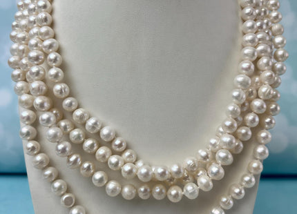 90 inches 8-8.5 mm Genuine AA Natural White Potato Pearl Necklace, Bridal Pearl Necklace, Wedding Necklace, Long Pearl Necklace #116