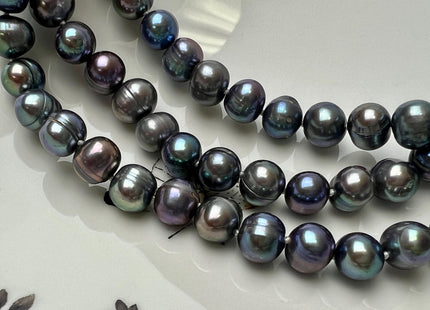 14/16/28/20/22/24 Inches Hand Knotted 8-9 mm AA Blue Peacock Potato Freshwater Pearl With Silver Clasp #P2872