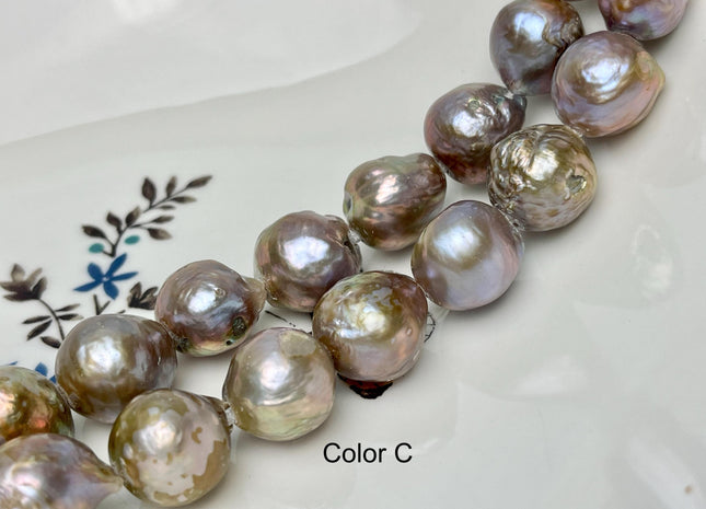 15-16 mm AAA Large Hole Natural Mauve Pink Baroque Pearl Hole Size 2.2mm Genuine High Luster Baroque Pearls 13 Beads #P2870