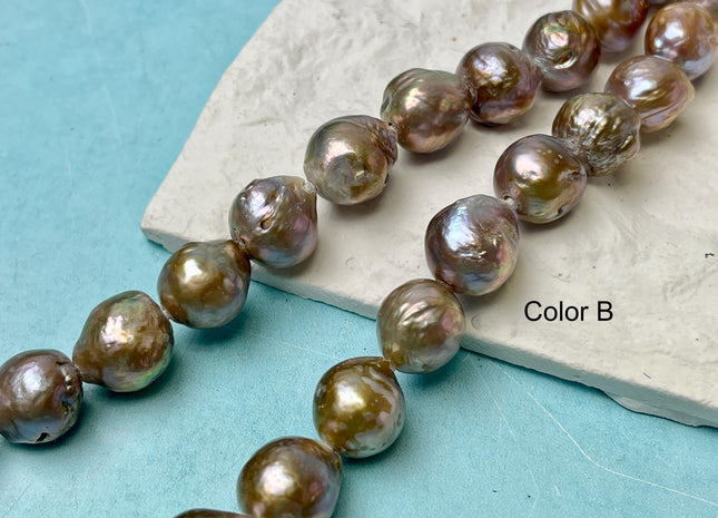 15-16 mm AAA Large Hole Natural Mauve Pink Baroque Pearl Hole Size 2.2mm Genuine High Luster Baroque Pearls 13 Beads #P2870