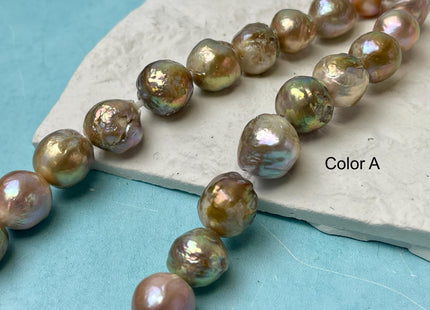 15-16 mm AAA Half Strand Large Hole Very Rare Dark Mauve Pink W/Avacado Gold Sheen Baroque Pearl Bead Hole Size 2.2mm 13 Beads #P2869
