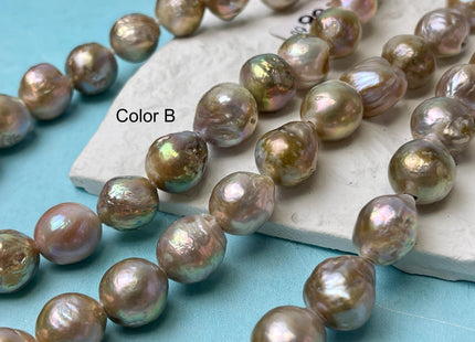 15-16 mm AAA Half Strand Large Hole Very Rare Dark Mauve Pink W/Avacado Gold Sheen Baroque Pearl Bead Hole Size 2.2mm 13 Beads #P2869