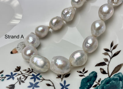 14-18mm AAA Very Rare Jumbo Natural White Freshwater Edison Pearls Top Quality Super High Luster White Baroque Pearls 22-24 Beads #P2871