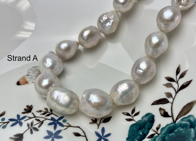 14-18mm AAA Very Rare Jumbo Natural White Freshwater Edison Pearls Top Quality Super High Luster White Baroque Pearls 22-24 Beads #P2871