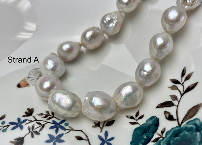 14-18mm AAA Very Rare Jumbo Natural White Freshwater Edison Pearls Top Quality Super High Luster White Baroque Pearls 22-24 Beads #P2871