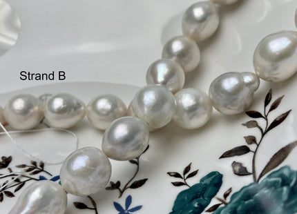 14-18mm AAA Very Rare Jumbo Natural White Freshwater Edison Pearls Top Quality Super High Luster White Baroque Pearls 22-24 Beads #P2871