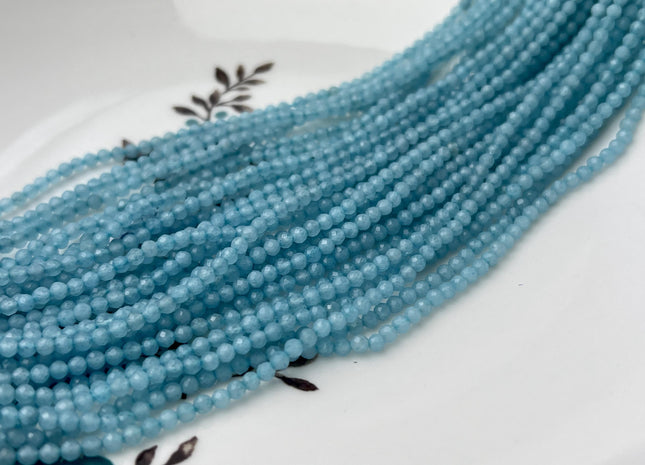 2-2.5 mm Faceted Round Tiny Aquamarine Gemstone Loose Beads 13 Inches Strand #4530