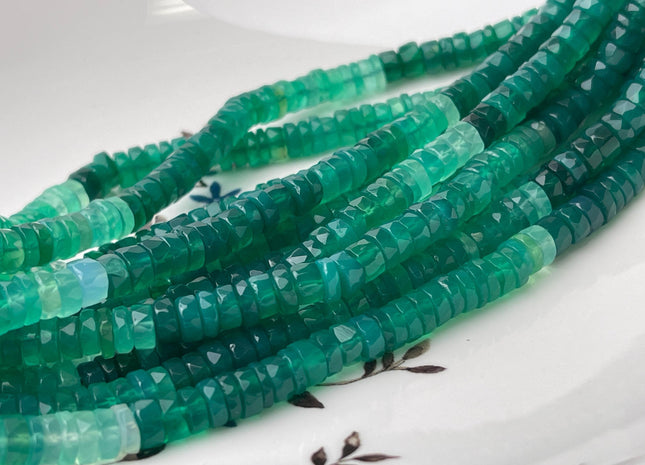 6mm 7mm Faceted Rondelle Heishi Tire Green Onyx Gemstone Beads Genuine Gemmy Quality Green Onyx Loose Beads 16 Inches #4531