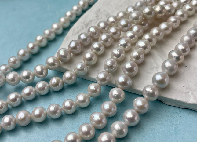 9-10 mm AA Natural White Edison Freshwater Pearl Beads High Luster Genuine Quality Off Round Edison Pearls #P2854