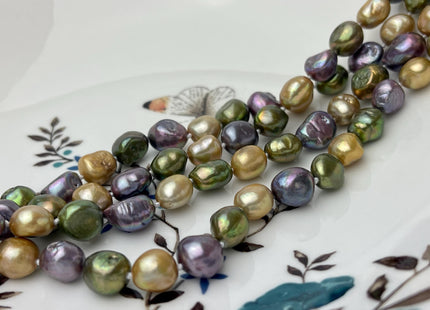 8-9x10-11 mm 40/54/64 Inches Hand Knotted Mixed Purple Green Champagne Color Rice Nugget Freshwater Pearl Necklaces #P2855