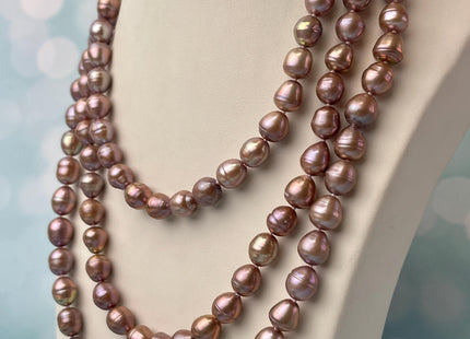 9-10x11-12 mm 40/54/64 Inches Hand Knotted Mauve Pink Color Rice Freshwater Pearl Necklaces #P2857