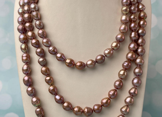 9-10x11-12 mm 40/54/64 Inches Hand Knotted Mauve Pink Color Rice Freshwater Pearl Necklaces #P2857