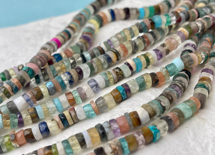 6mm 7mm All Natural Mixed Amethyst Lapis Chalcedony Emerald Green Garnet Pink Opal Faceted Rondelle Heishi Beads 16 Inches #4534