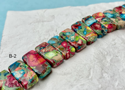 10x20 mm Double Drilled Impression Jasper Rectangle Shape Sea Sediment Jasper Beads Rainbow Pink Green Turquoise Blue Purple Color #4533