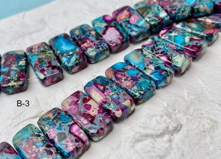 10x20 mm Double Drilled Impression Jasper Rectangle Shape Sea Sediment Jasper Beads Rainbow Pink Green Turquoise Blue Purple Color #4533