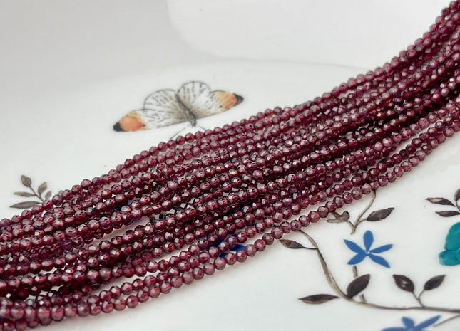 2mm Faceted Round Tiny Red Garnet Gemstone Beads 13 Inches Strand #2037