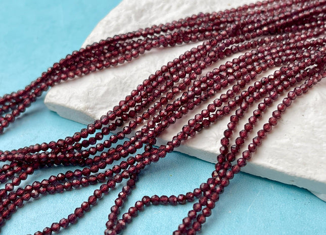 2mm Faceted Round Tiny Red Garnet Gemstone Beads 13 Inches Strand #2037