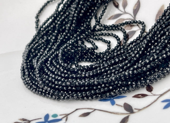2 mm Faceted Round Tiny Black Spinel Gemstone Beads 13 Inches strand #2026