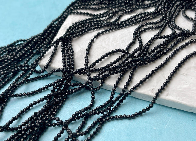 2 mm Faceted Round Tiny Black Spinel Gemstone Beads 13 Inches strand #2026