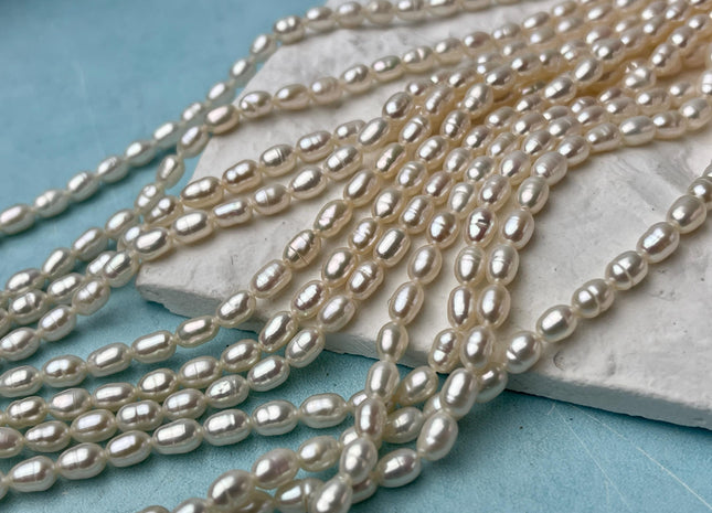 2.5x3-4 mm Natural White Rice / Oval Freshwater Pearl High Luster Freshwater Pearls Beads Small White Seed Pearl Beads #1380