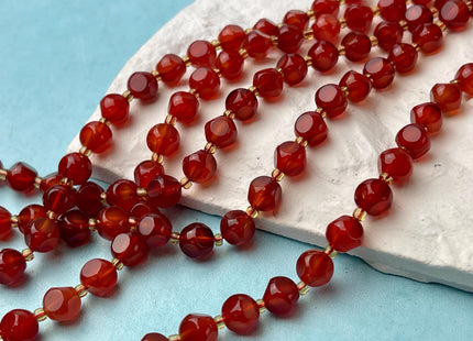 6mm 8mm Faceted Star Cut Red Carnelian Gemstone Beads 15 Inches Strand #4198
