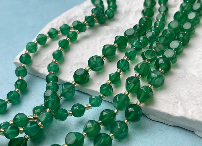 6mm 8mm Faceted Star Cut Green Onyx Gemstone Beads 15 Inches Strand #4538