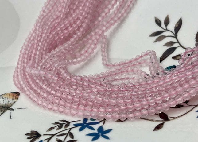 2mm 3mm Faceted Round Tiny Rose Quartz Gemstone Beads Pink Rose Quartz Loose Beads 13 Inches Strand #4540