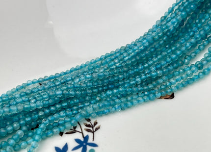 3 mm Faceted Round Tiny Dark Sky Blue Apatite Gemstone Beads 13 Inches Strand #4544